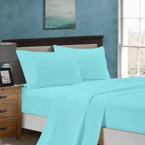 1000TC Queen Size Bed Soft Flat & Fitted Sheet Set | Aqua