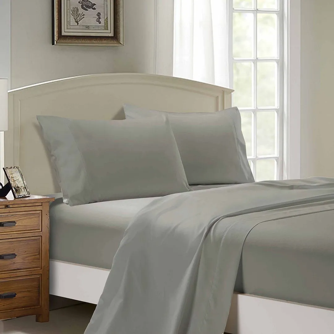 1000TC Ultra Soft Bed Sheet Set | Double Size | Grey | Flat & Fitted