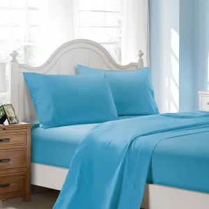 1000TC Ultra Soft Bed Sheet Set | Double Size | Light Blue | Flat & Fitted
