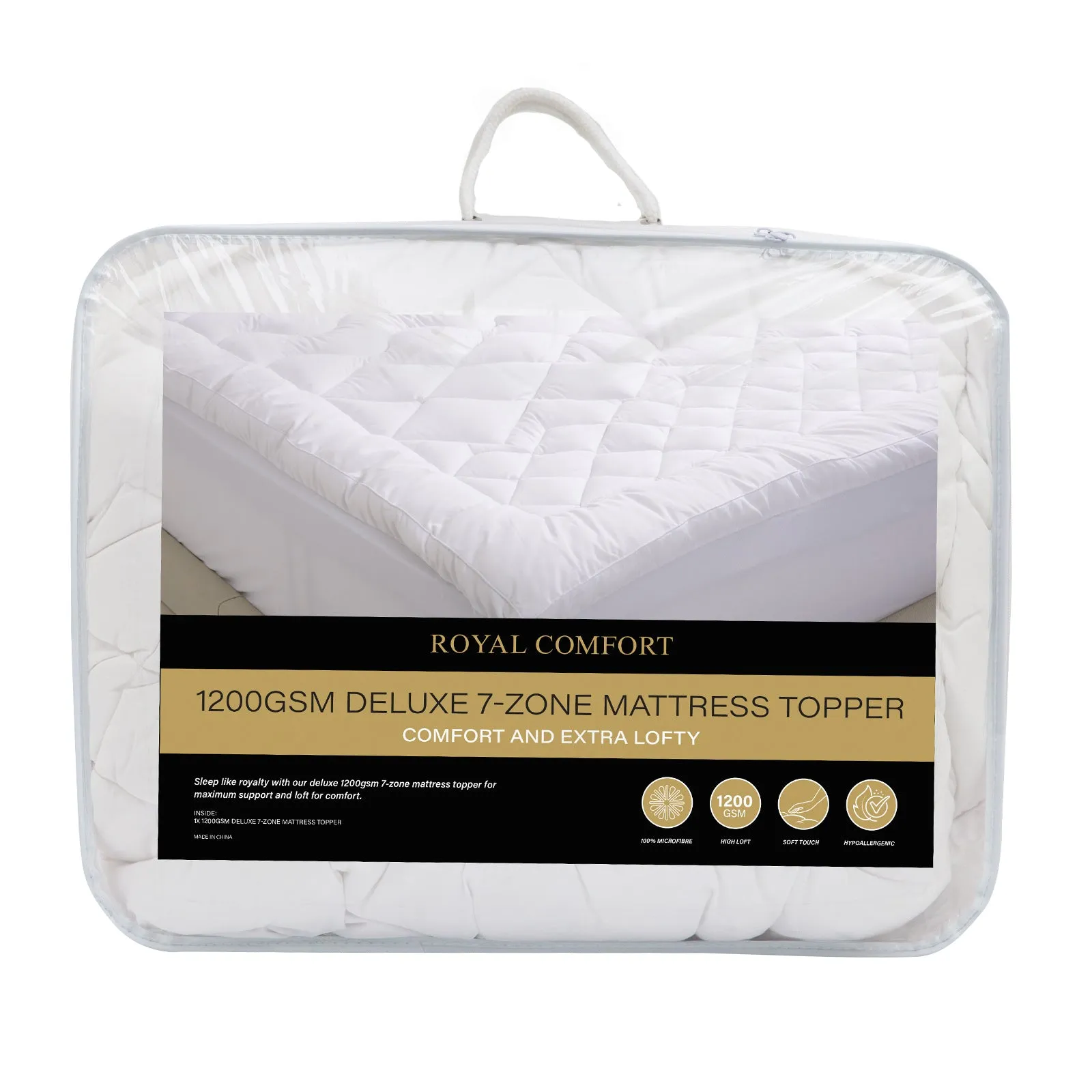 1200GSM Deluxe 7-Zone Mattress Topper | Luxury Gusset | Breathable | Queen | White