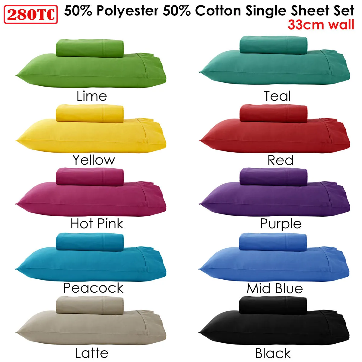 280TC 50% Polyester 50% Cotton Sheet Set | Single | Lavender