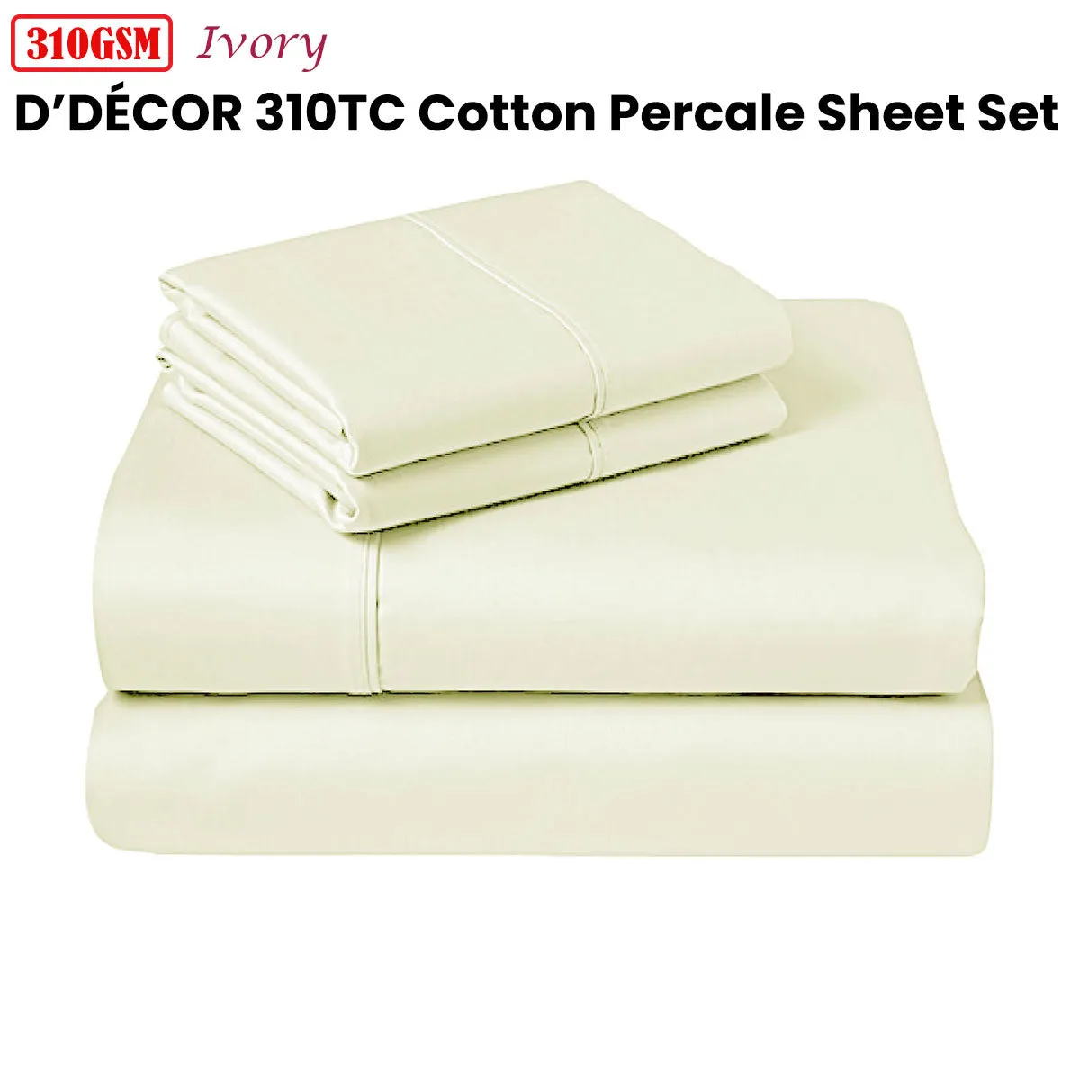 310TC Fusion Cotton Percale Sheet Set | Ivory | King