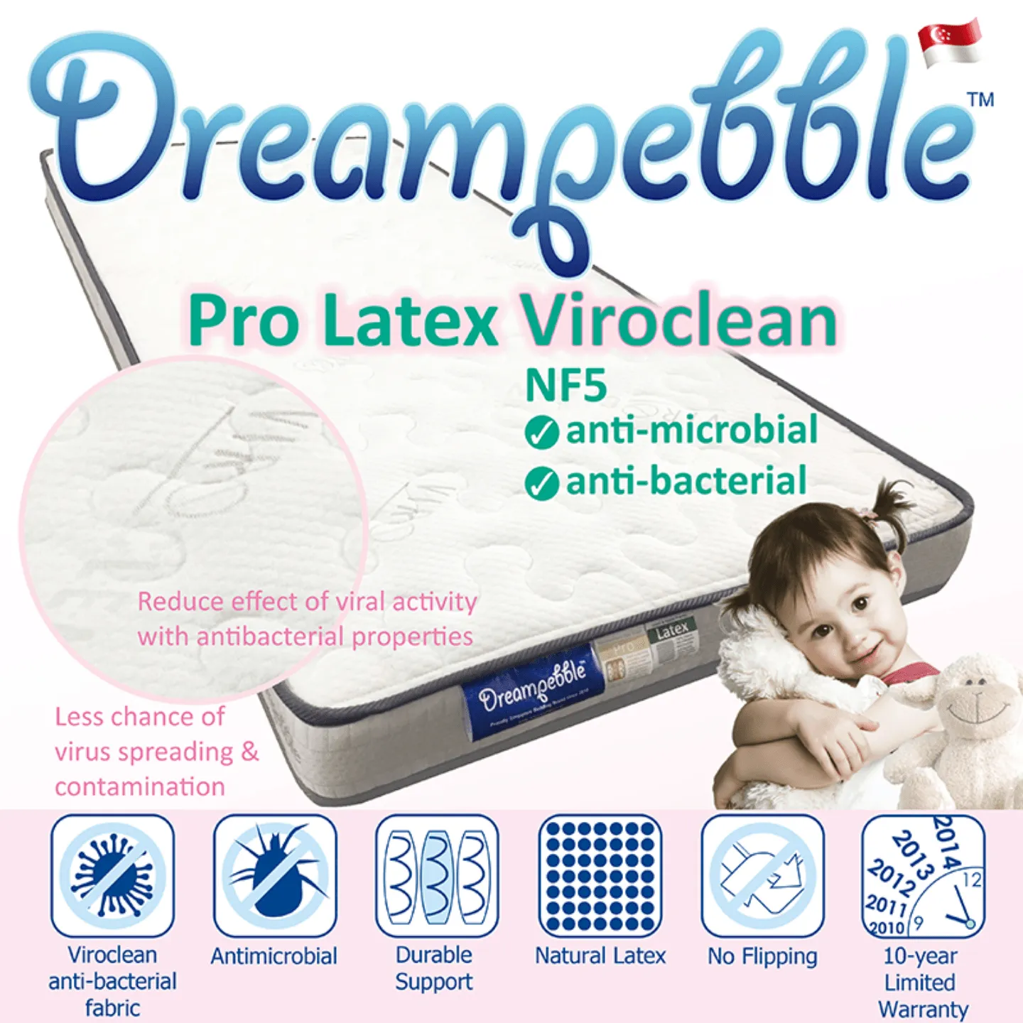 Dreampebble NF10 10" Pro Latex Viroclean Pocketed Spring Mattress