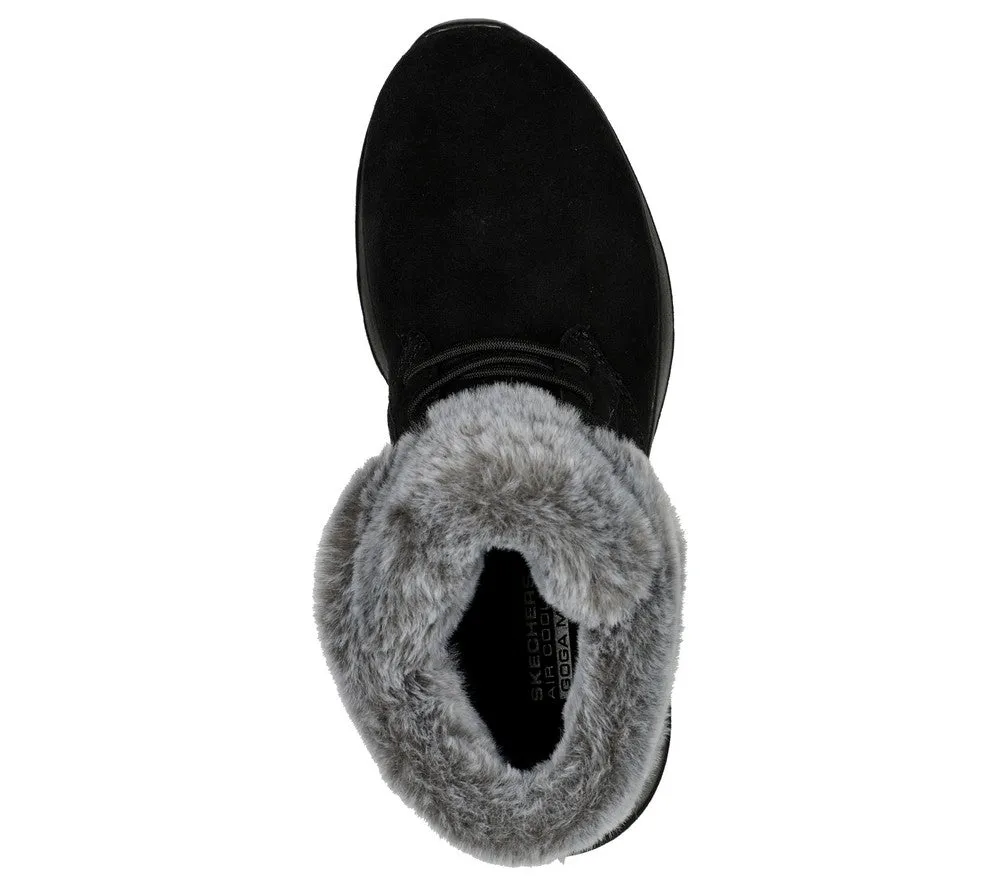 Ghete sport, dama, SKECHERS On The Go Joy Plus, 144042-BKGY negru, piele intoarsa