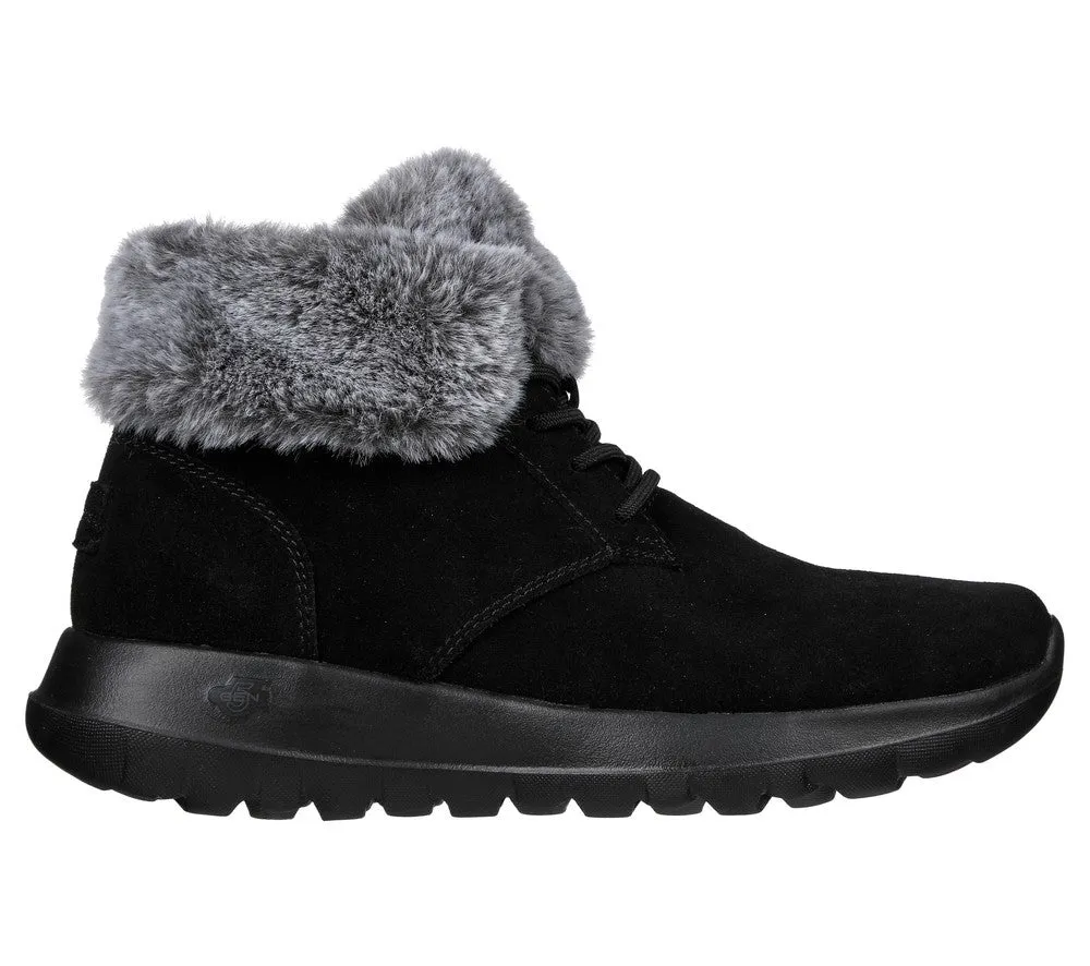 Ghete sport, dama, SKECHERS On The Go Joy Plus, 144042-BKGY negru, piele intoarsa
