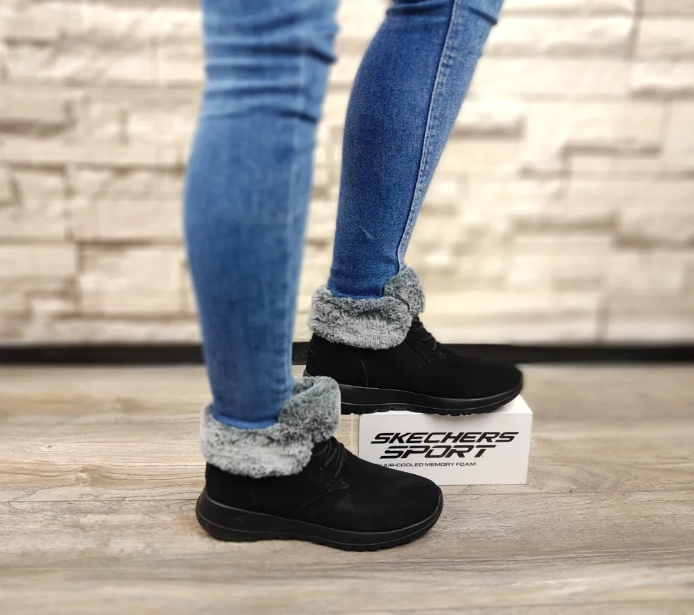 Ghete sport, dama, SKECHERS On The Go Joy Plus, 144042-BKGY negru, piele intoarsa