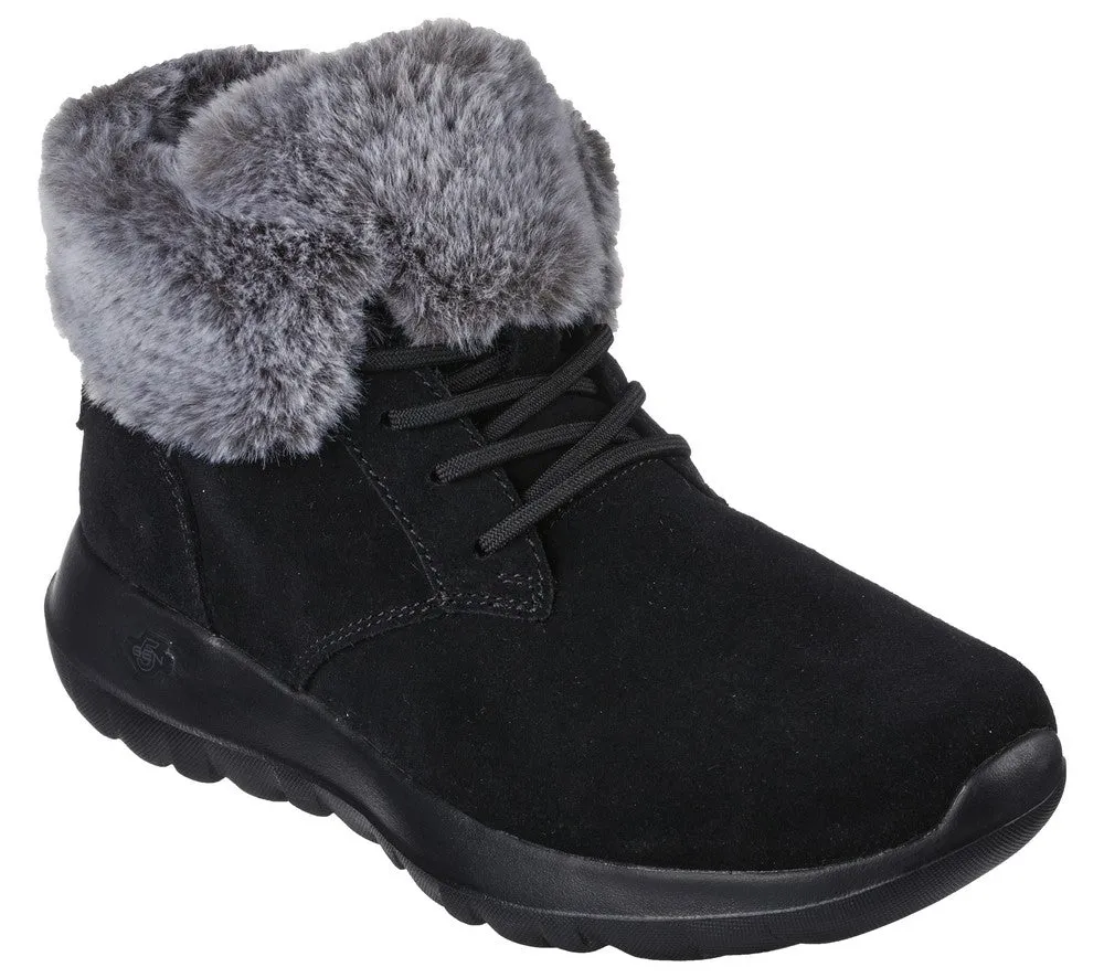 Ghete sport, dama, SKECHERS On The Go Joy Plus, 144042-BKGY negru, piele intoarsa