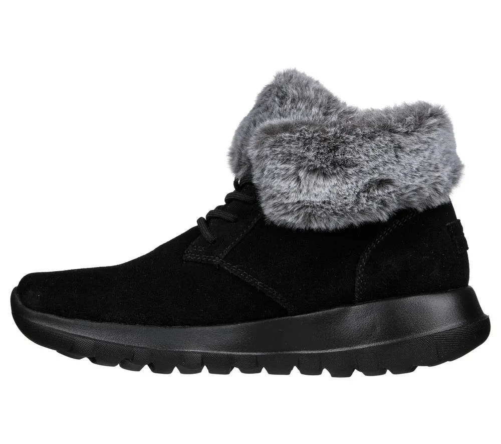 Ghete sport, dama, SKECHERS On The Go Joy Plus, 144042-BKGY negru, piele intoarsa