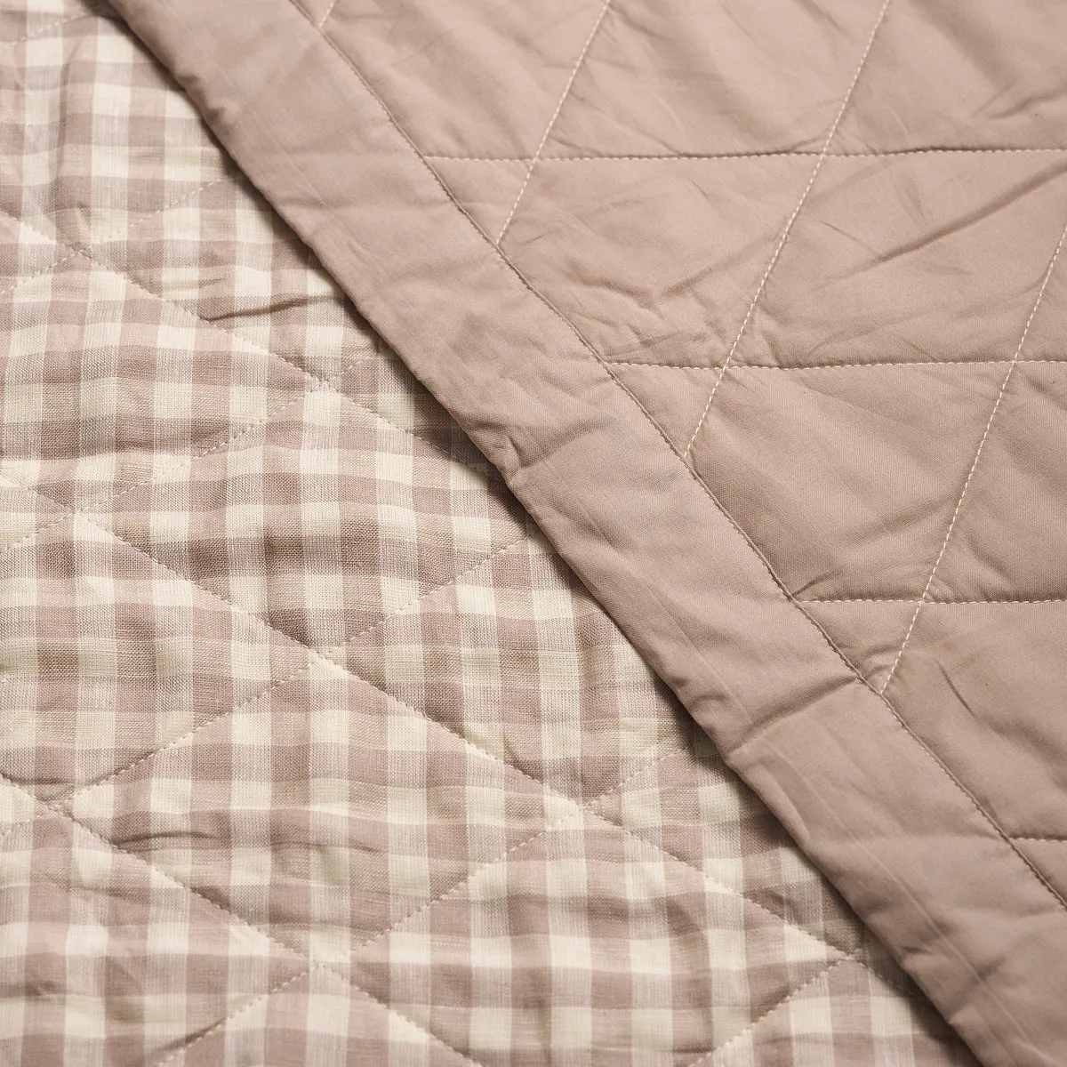 Mushroom Gingham Linen Quilt