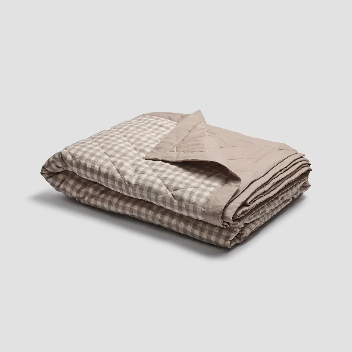 Mushroom Gingham Linen Quilt